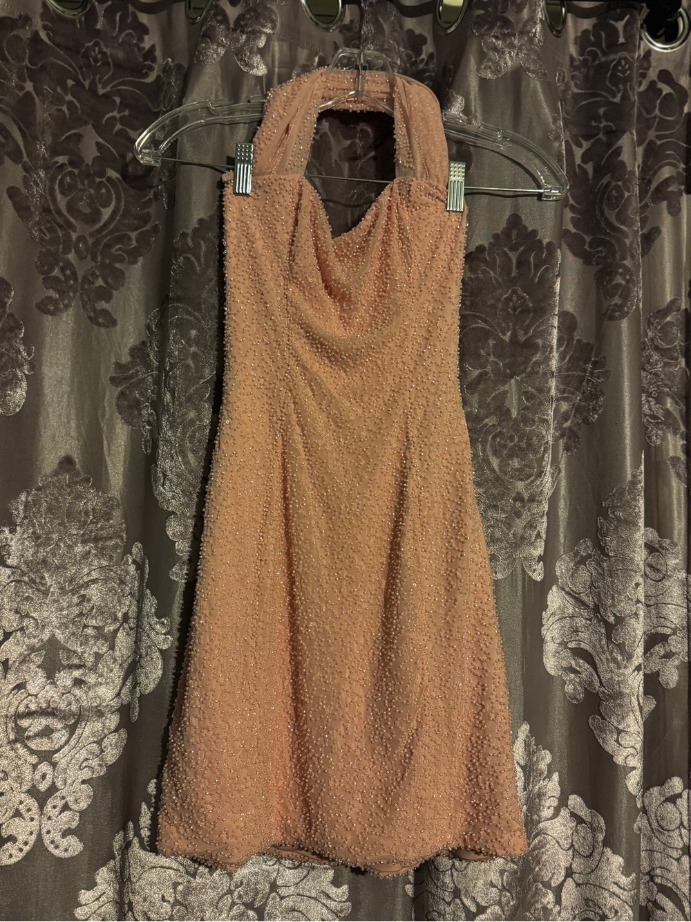 Oh Polly Pink Beaded Sleeveless Cowl Neck Bodycon Stretch Short Mini Dress US 2